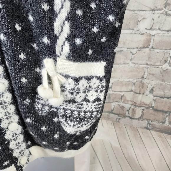 El Corte Ingles Wool Angora Cardigan Winter Mittens Black Ivory Size 42 - Picture 7 of 16